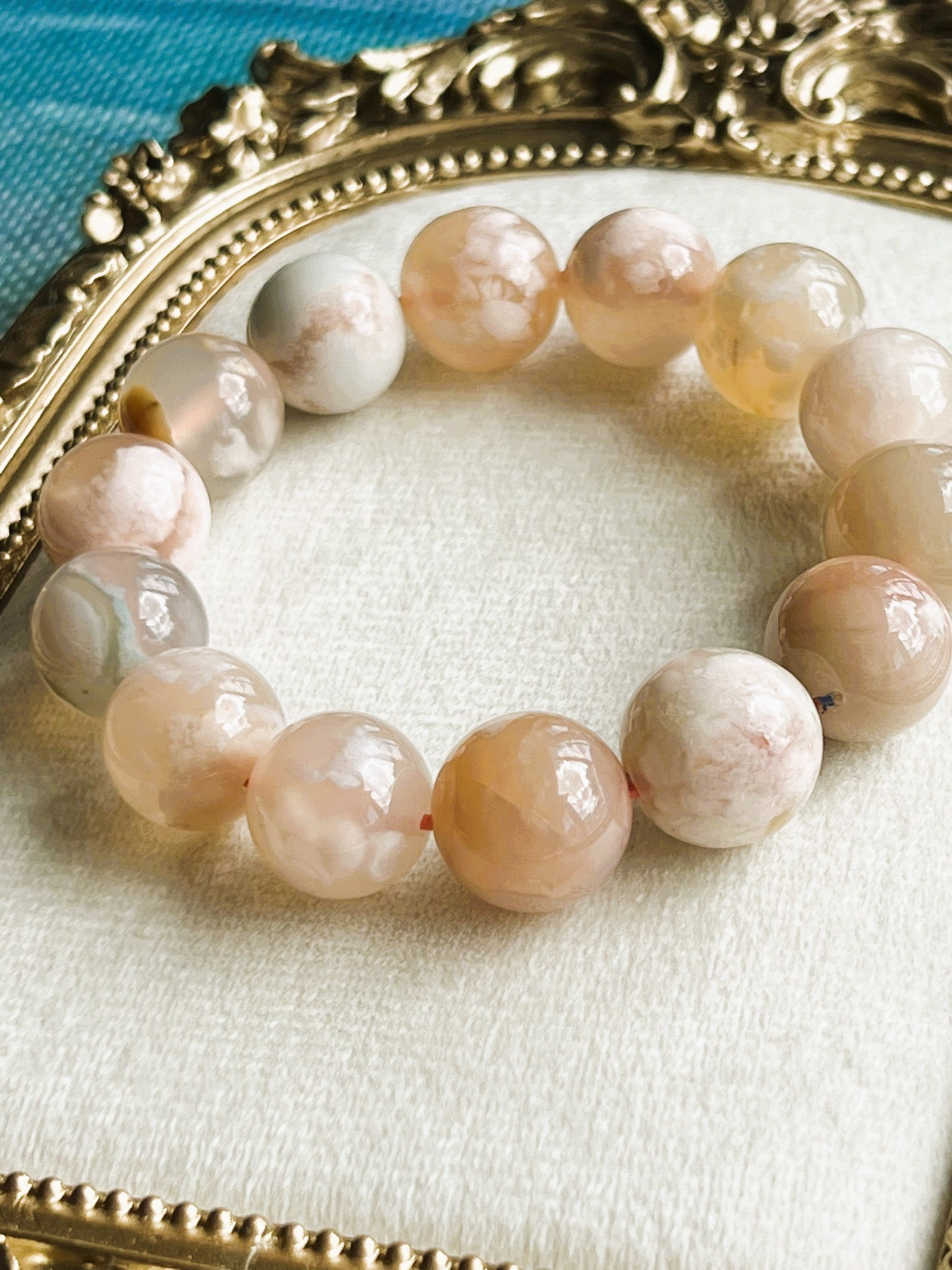 Rare 14mm Sakura Flower Agate High Quality AAA Stretch Bracelet