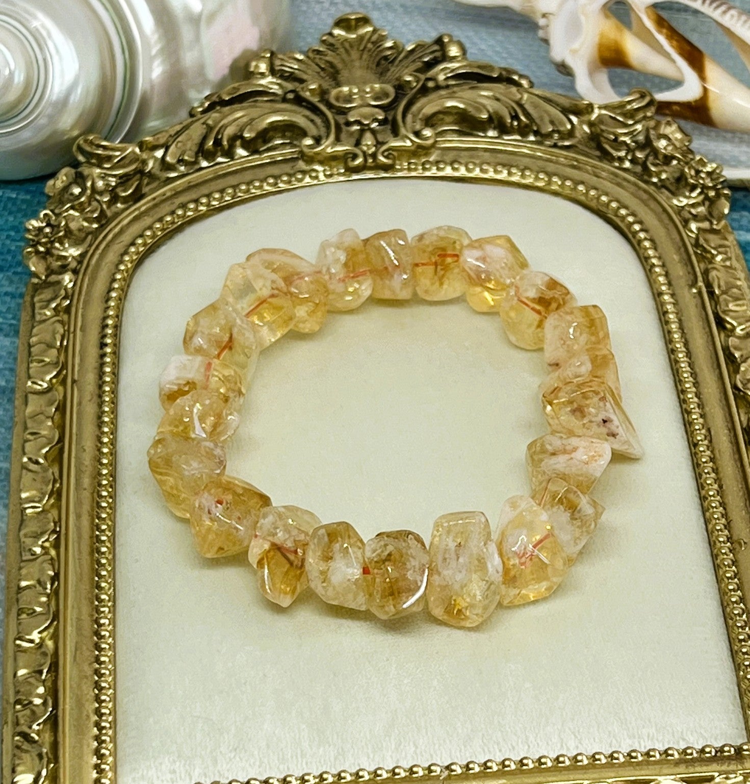 Rare Form AAA High-Quality Citrine Tumbled Crystal Bead Stretch Bracelet