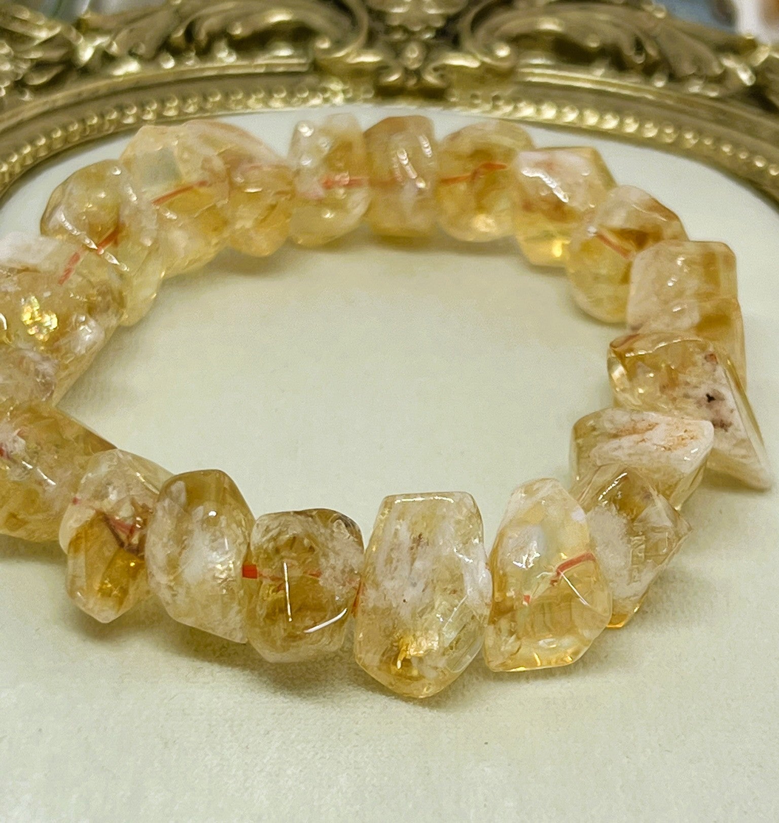 Rare Form AAA High-Quality Citrine Tumbled Crystal Bead Stretch Bracelet