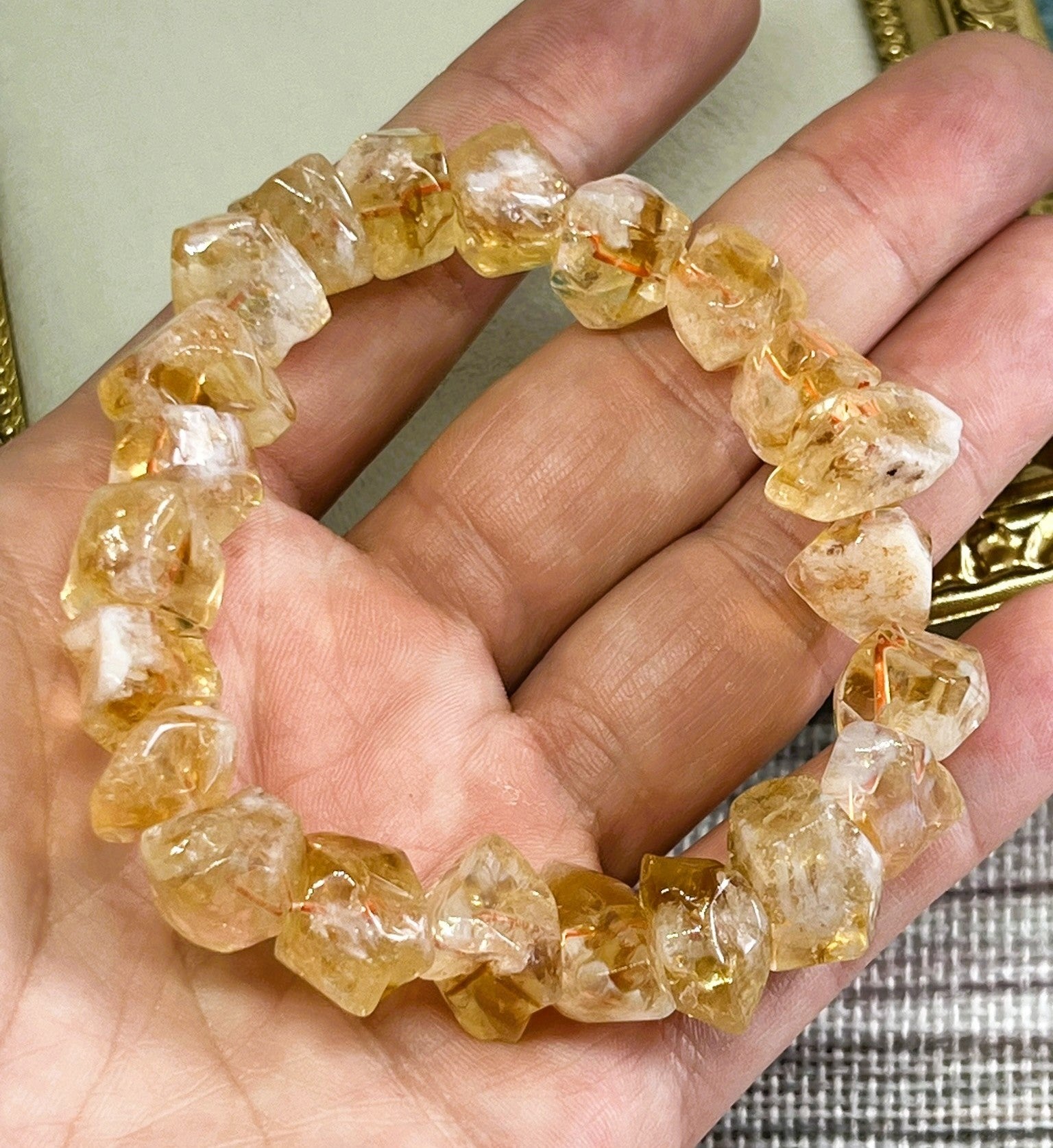 Rare Form AAA High-Quality Citrine Tumbled Crystal Bead Stretch Bracelet