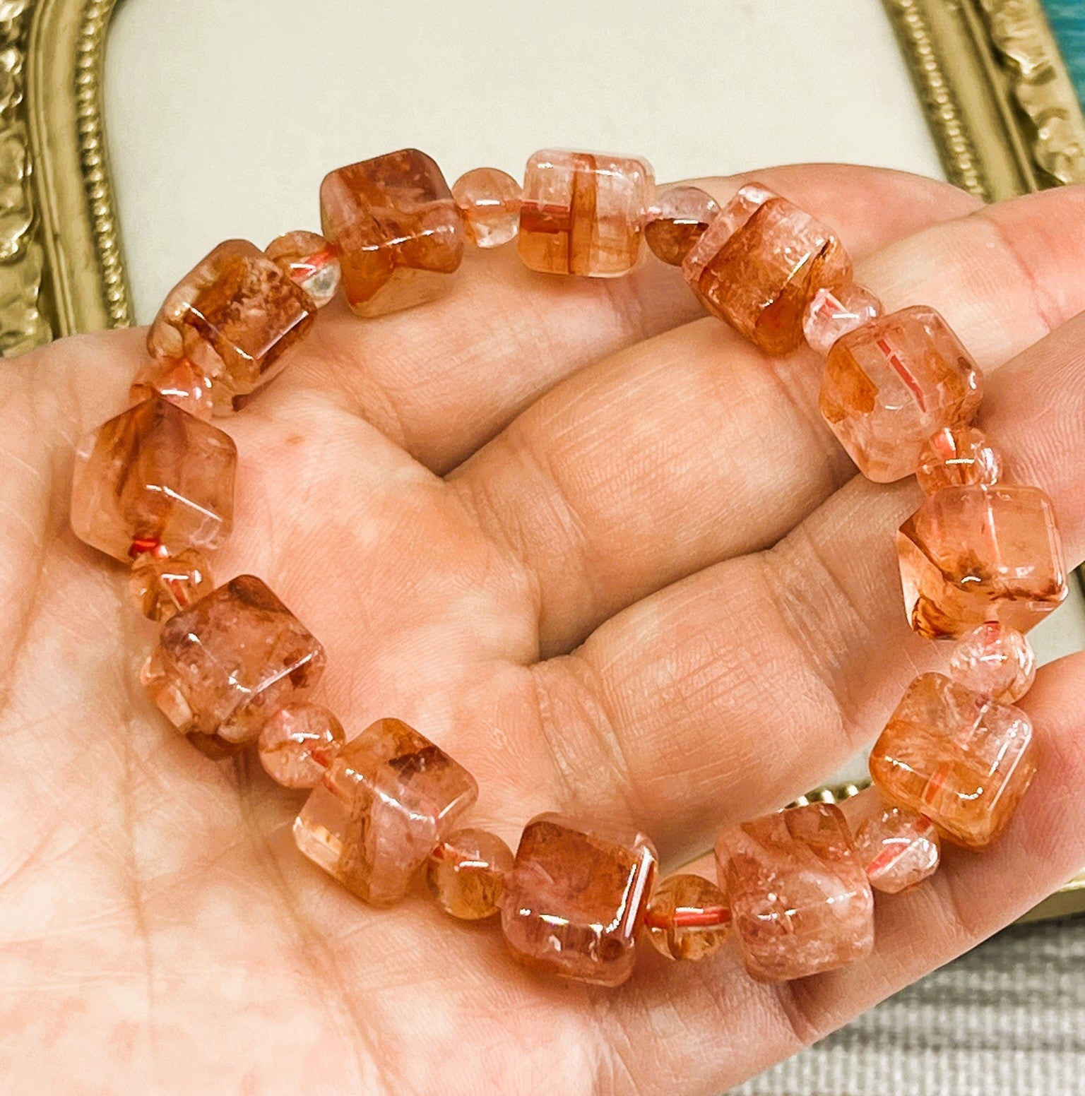 Rare High-Quality Koi Hematoid Quartz Crystal Bead Stretch Bracelet