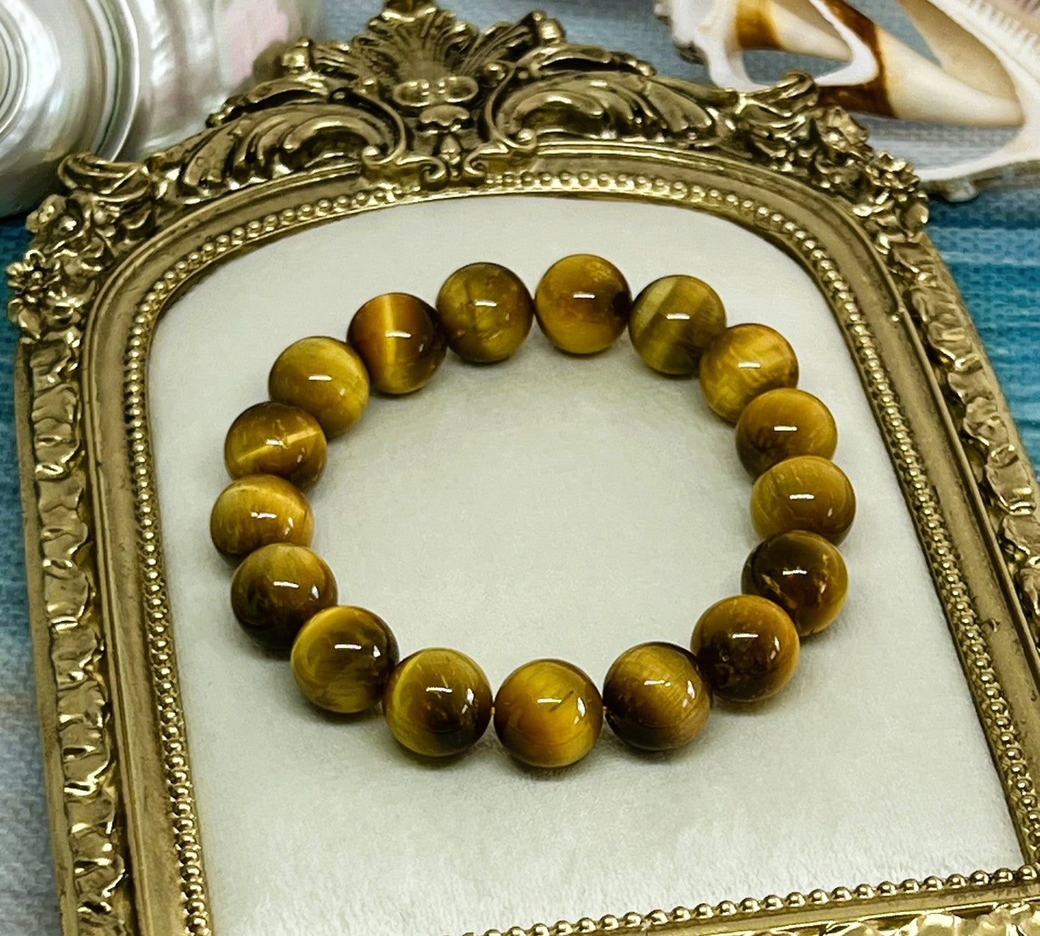 Rare Large 12mm High-Quality Golden Tiger’s Eye Crystal Bead Stretch Bracelet