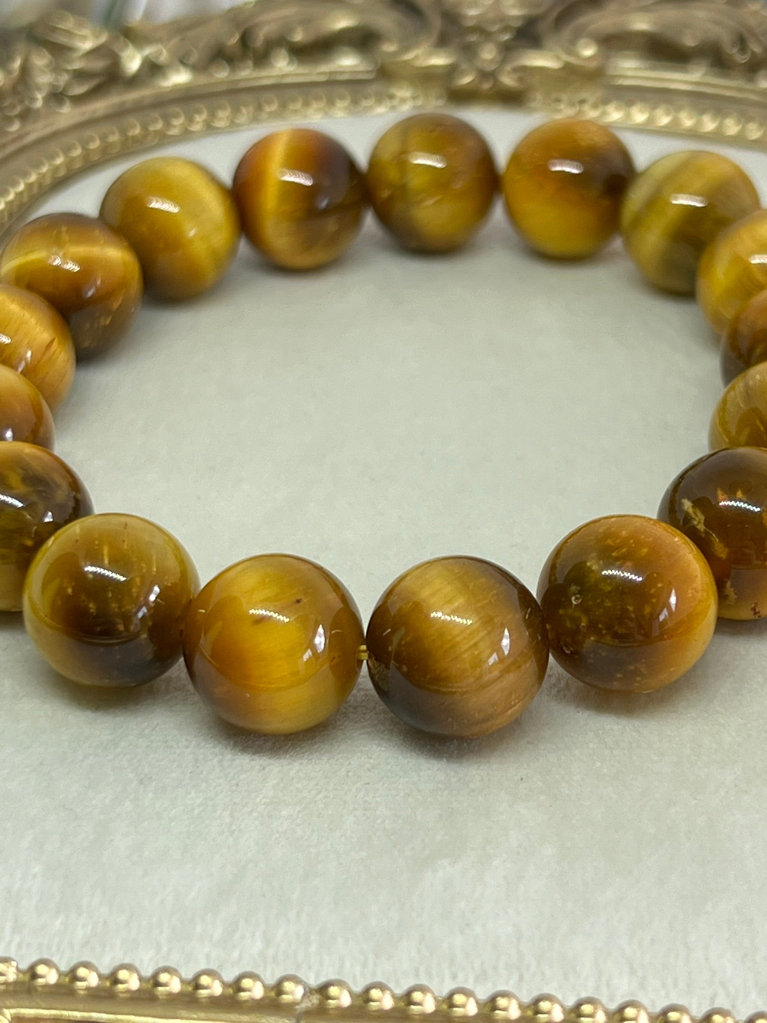 Rare Large 12mm High-Quality Golden Tiger’s Eye Crystal Bead Stretch Bracelet
