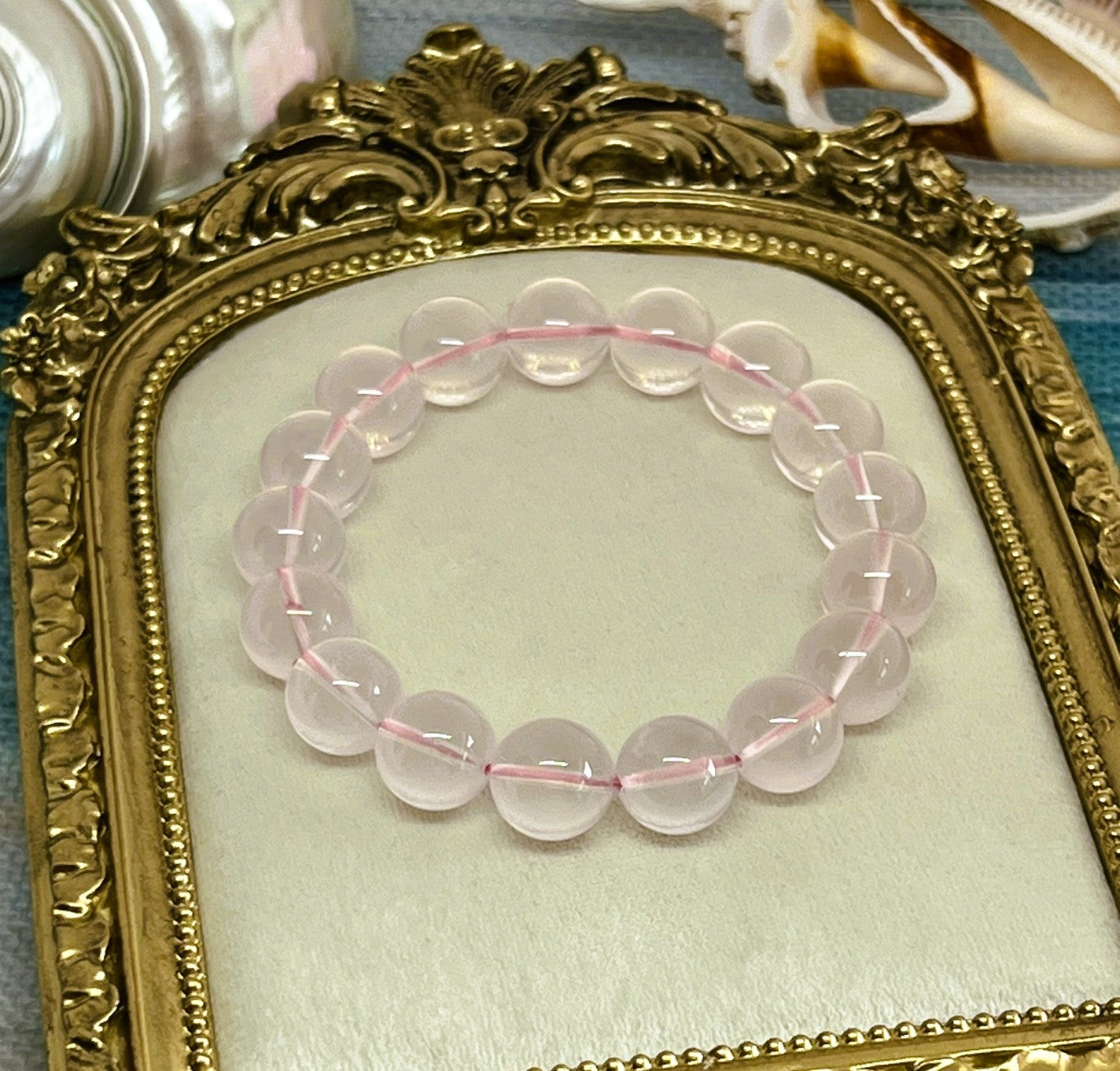 Rare 12mm Star Rose Quartz Hexagram Fire Polished Bead Stretch Bracelet