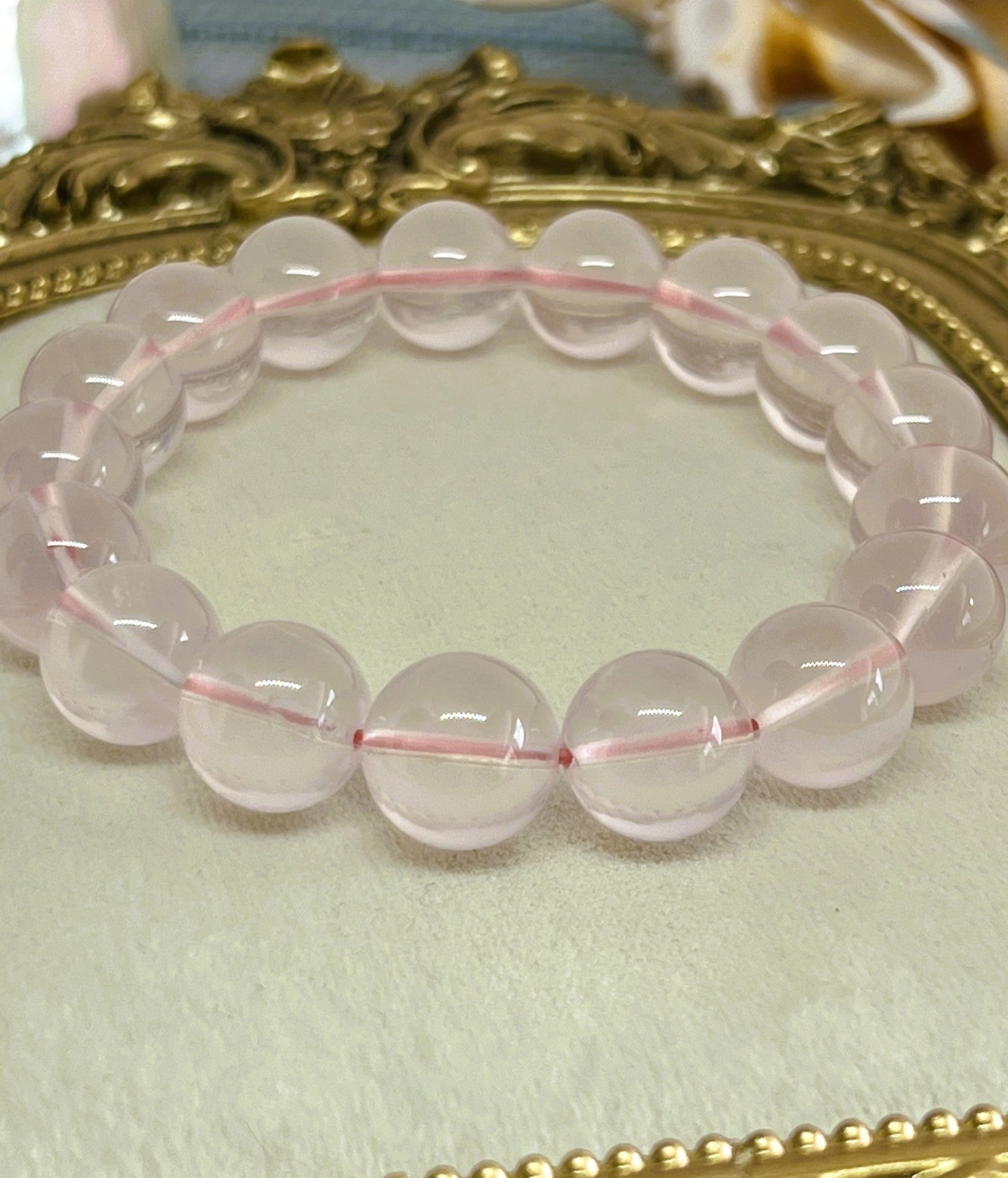 Rare 12mm Star Rose Quartz Hexagram Fire Polished Bead Stretch Bracelet