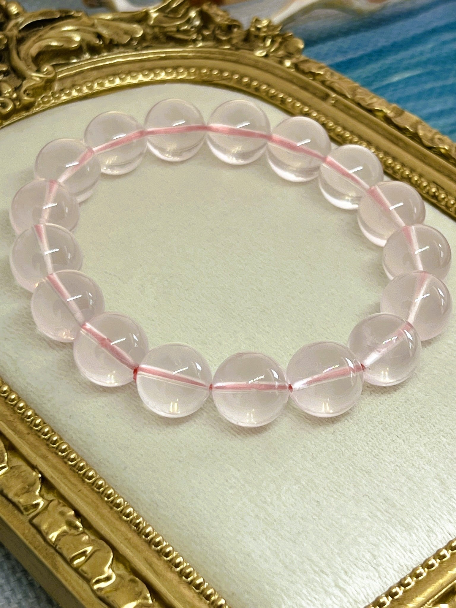Rare 12mm Star Rose Quartz Hexagram Fire Polished Bead Stretch Bracelet