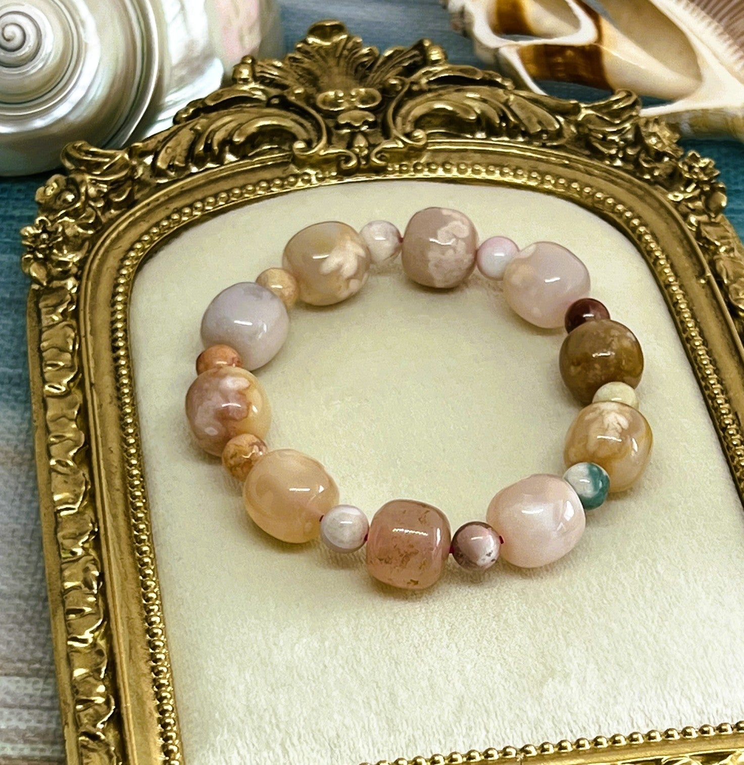 Rare 13mm Sakura Flower Agate High Quality AAA Stretch Bracelet