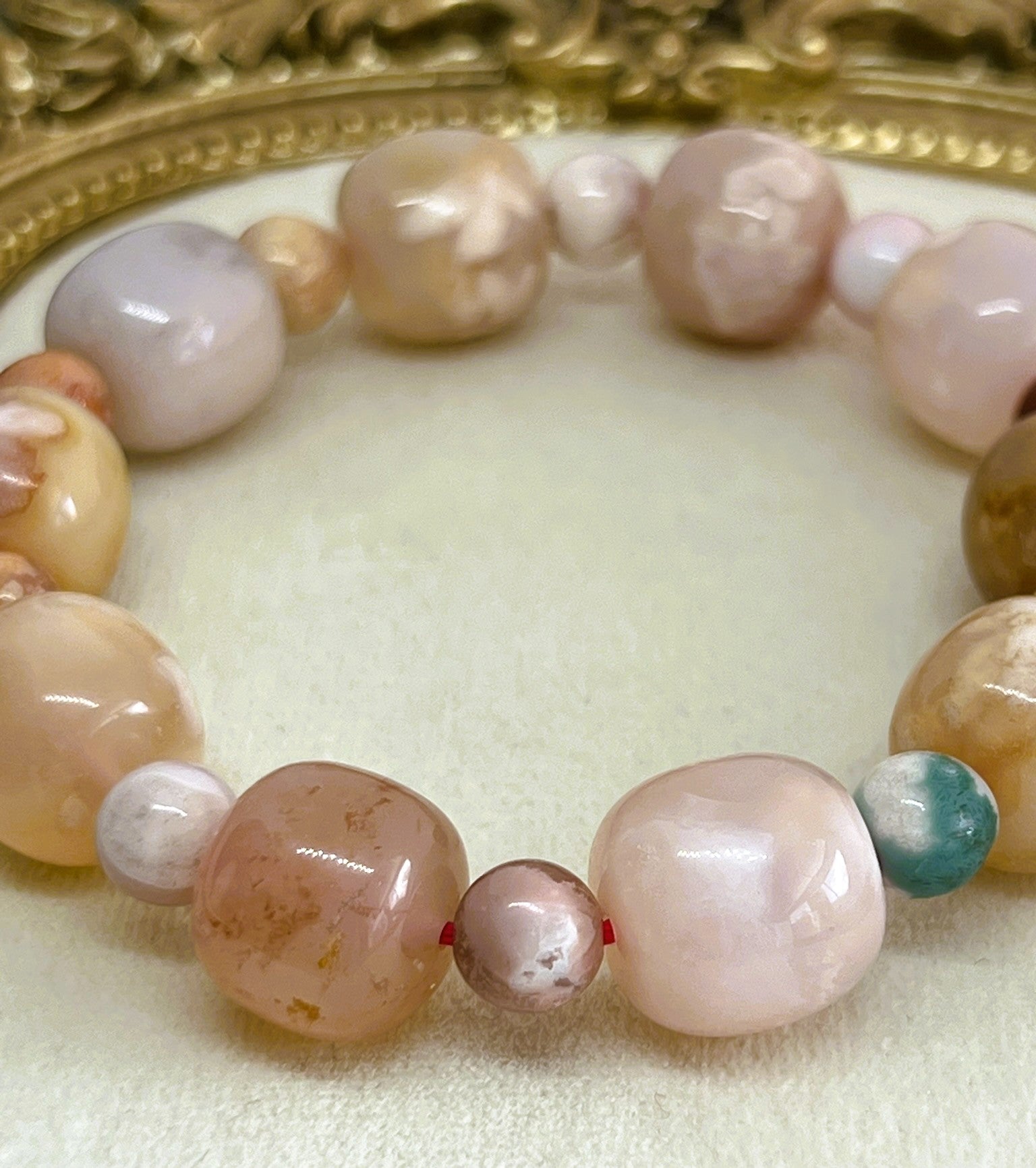 Rare 13mm Sakura Flower Agate High Quality AAA Stretch Bracelet
