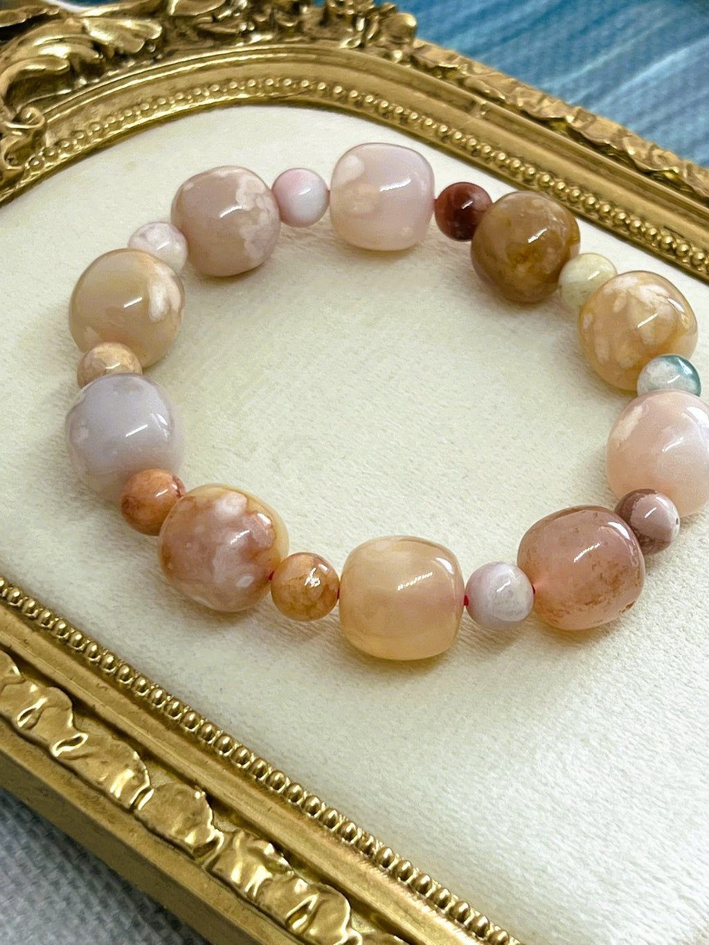 Rare 13mm Sakura Flower Agate High Quality AAA Stretch Bracelet