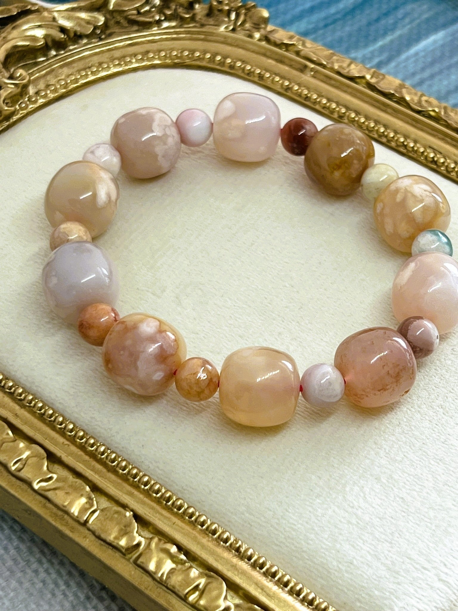 Rare 13mm Sakura Flower Agate High Quality AAA Stretch Bracelet