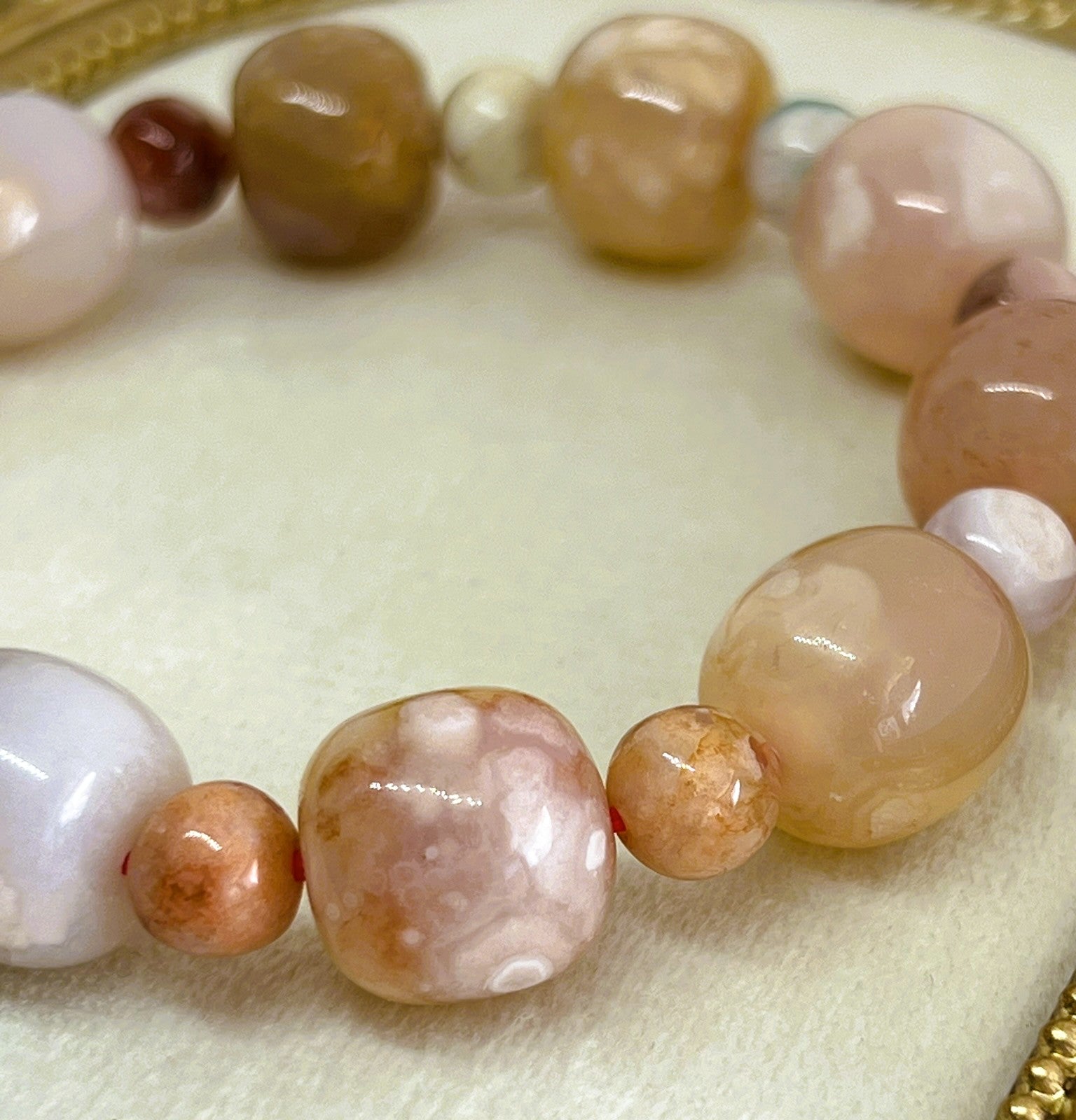 Rare 13mm Sakura Flower Agate High Quality AAA Stretch Bracelet