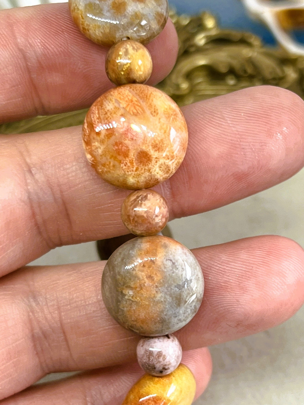 Coraline - Orange and Brown Coral Bead Stretch Bracelet