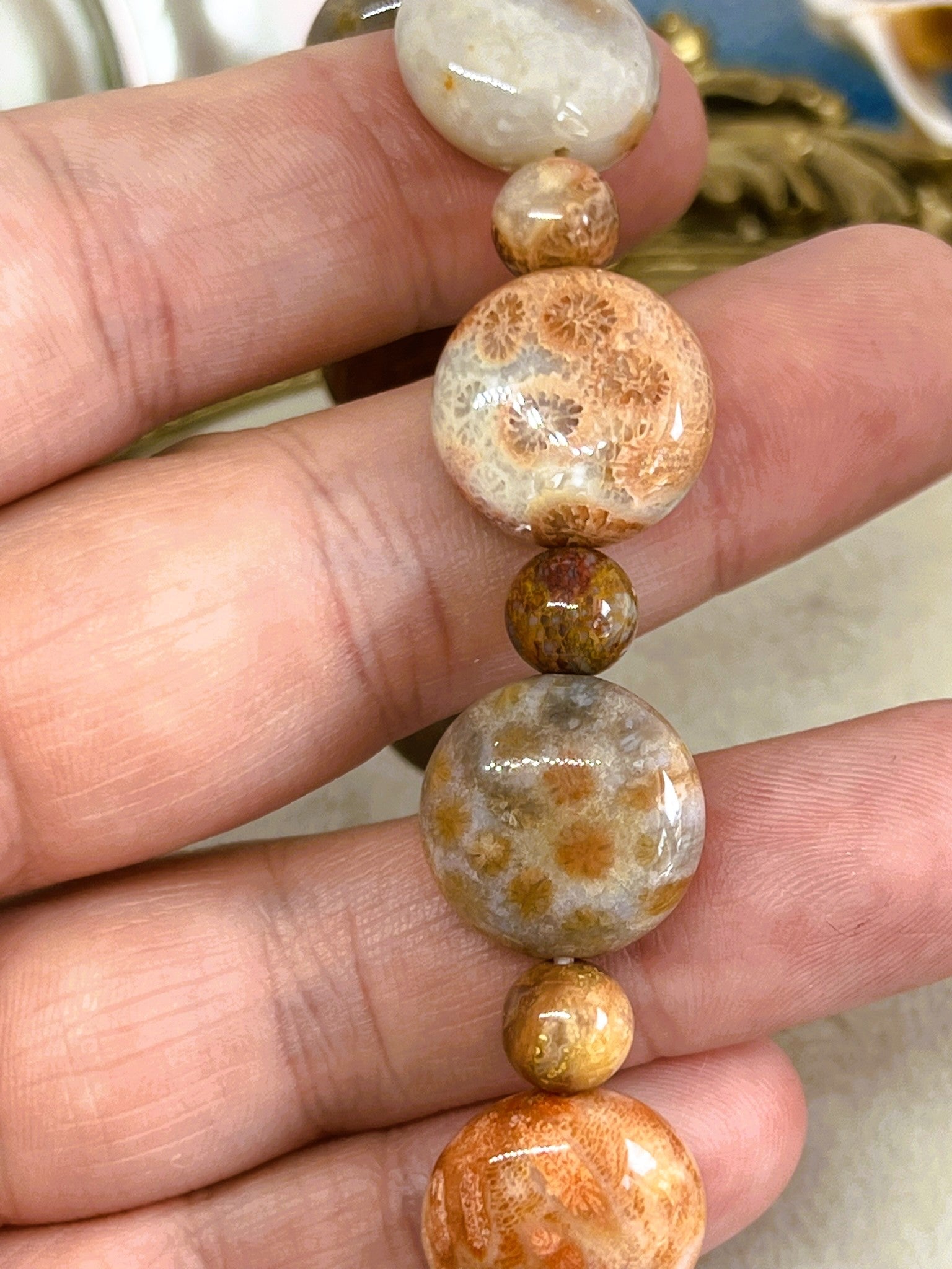 Coraline - Orange and Brown Coral Bead Stretch Bracelet