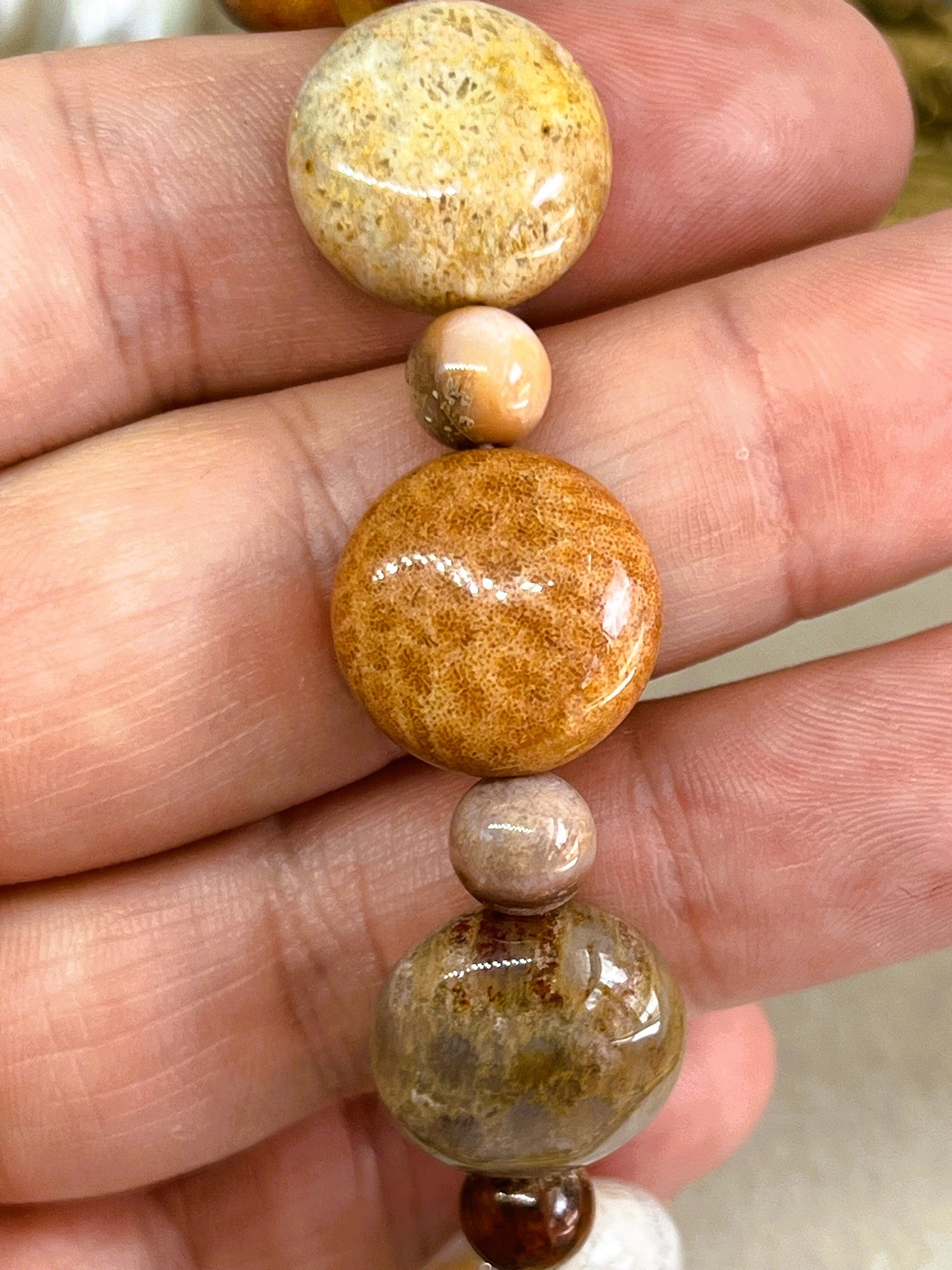 Coraline - Orange and Brown Coral Bead Stretch Bracelet