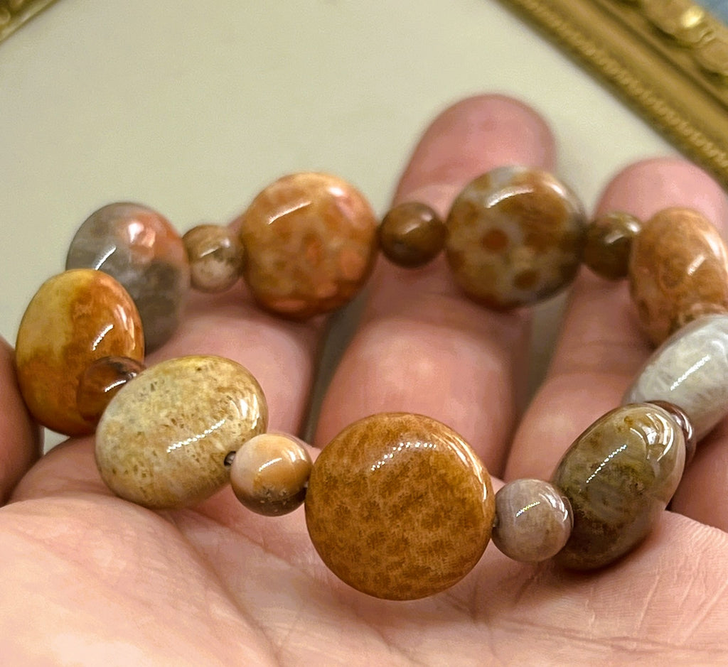 Coraline - Orange and Brown Coral Bead Stretch Bracelet