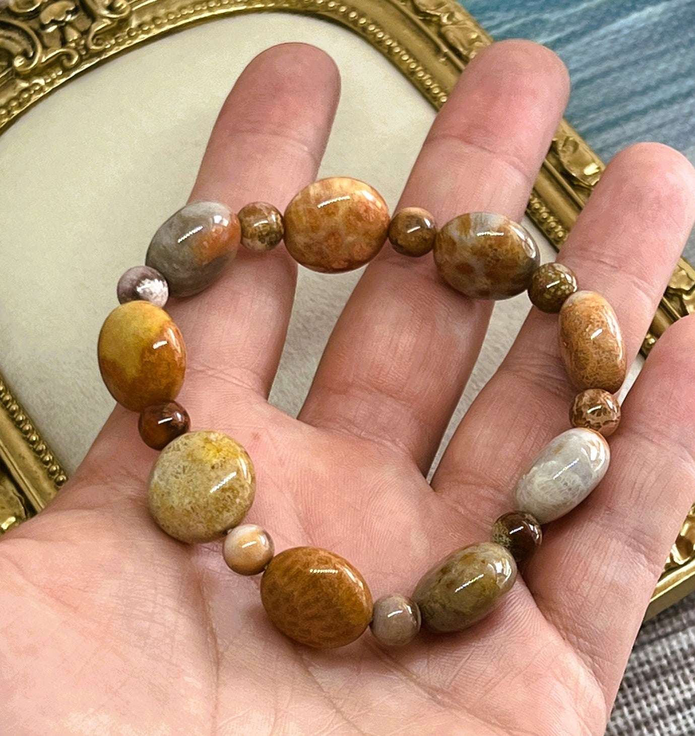 Coraline - Orange and Brown Coral Bead Stretch Bracelet