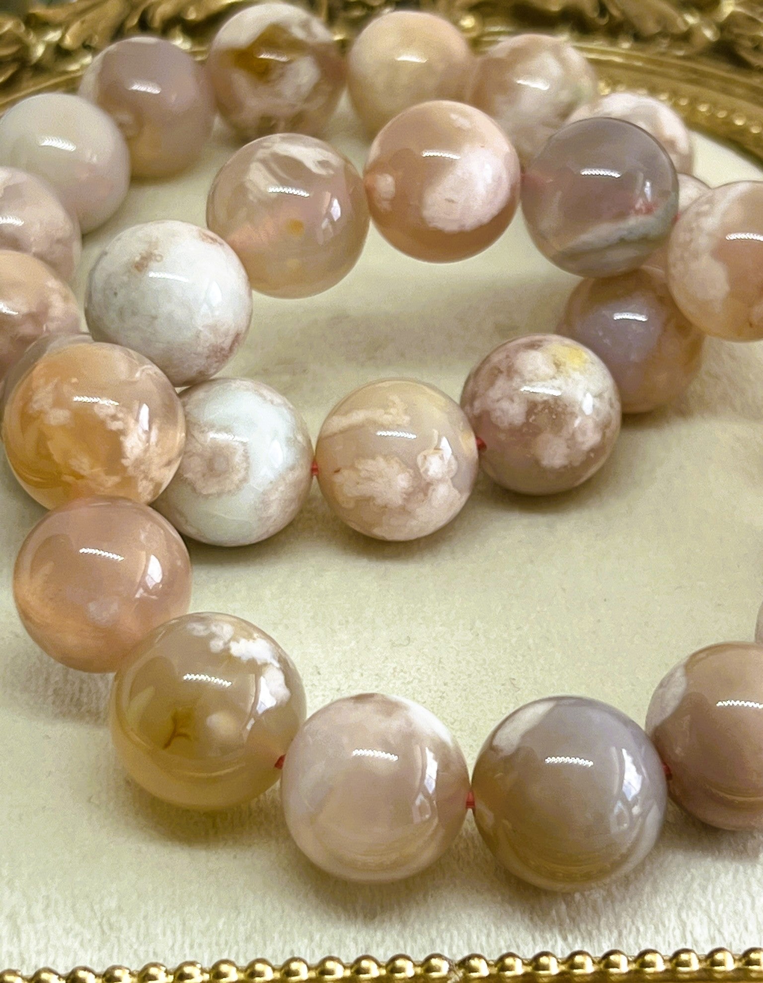Rare 14mm Sakura Flower Agate High Quality AAA Stretch Bracelet