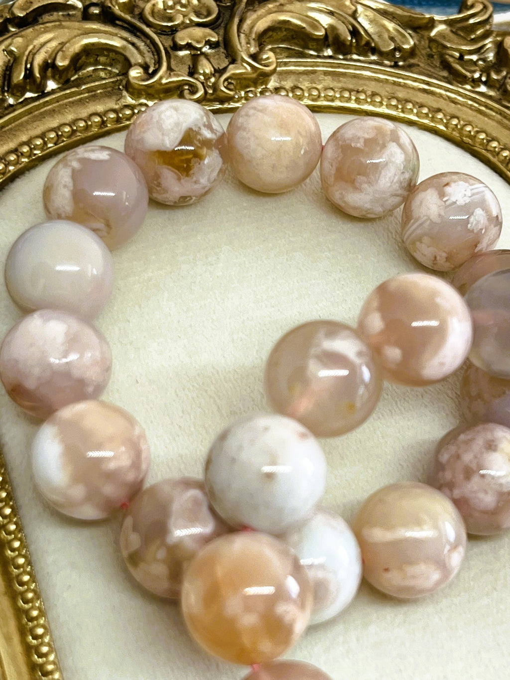 Rare 14mm Sakura Flower Agate High Quality AAA Stretch Bracelet
