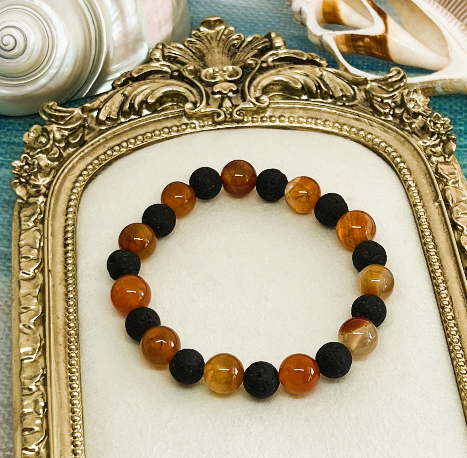 Xander - Black Lava Stone and Red Carnelian Bead Stretch Bracelet (Copy)