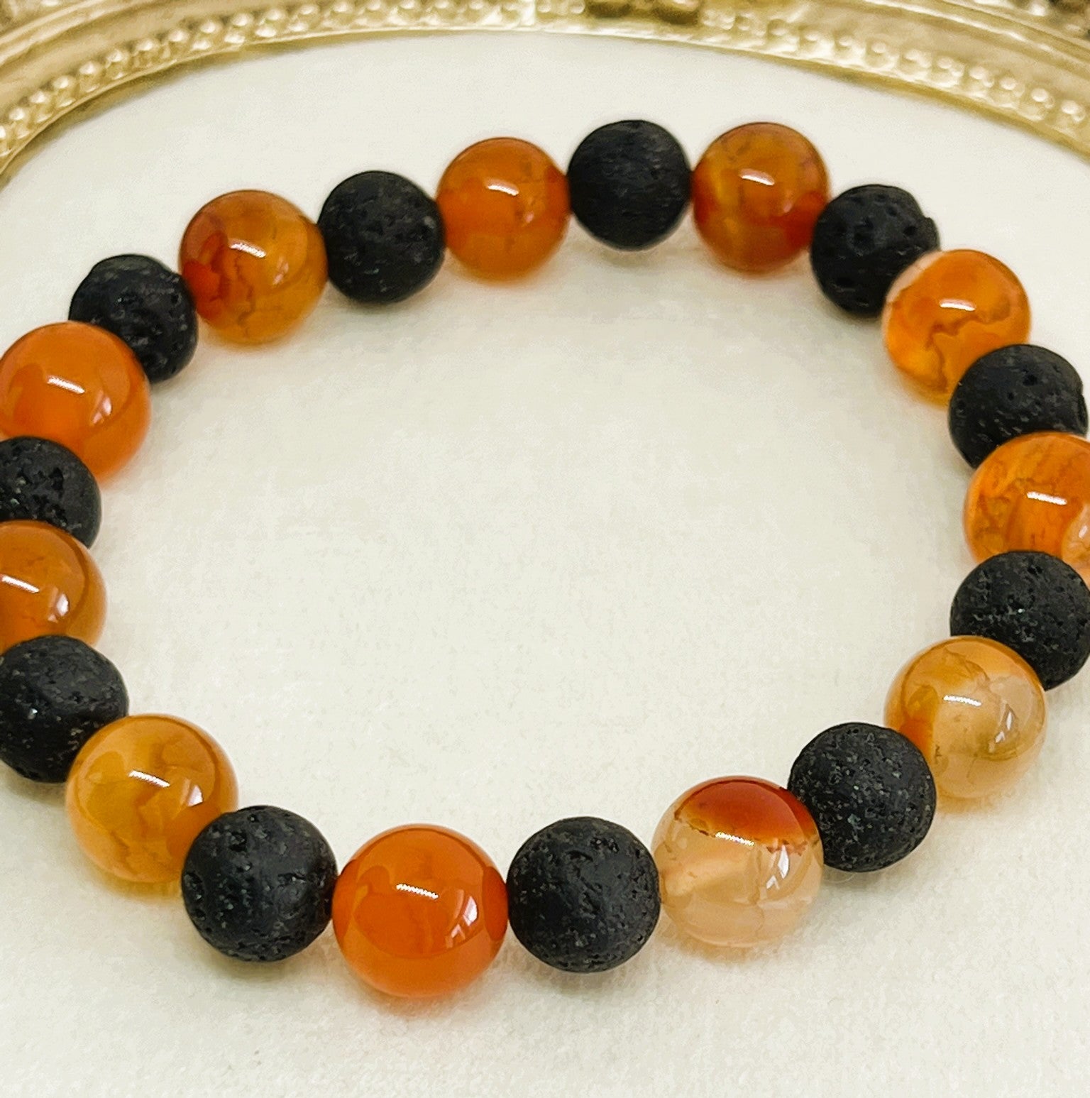 Xander - Black Lava Stone and Red Carnelian Bead Stretch Bracelet (Copy)