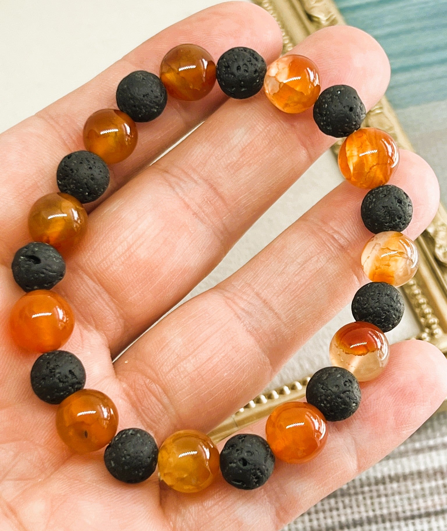 Xander - Black Lava Stone and Red Carnelian Bead Stretch Bracelet (Copy)