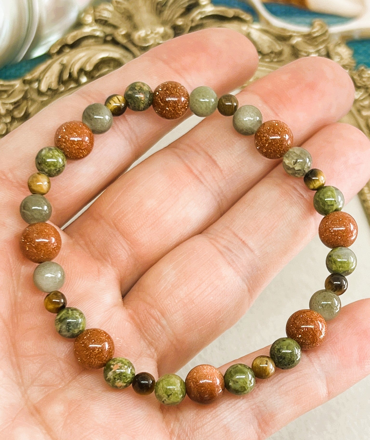 Forest Nymph - Sandstone, Tiger’s Eye & Jasper Bead Stretch Bracelet