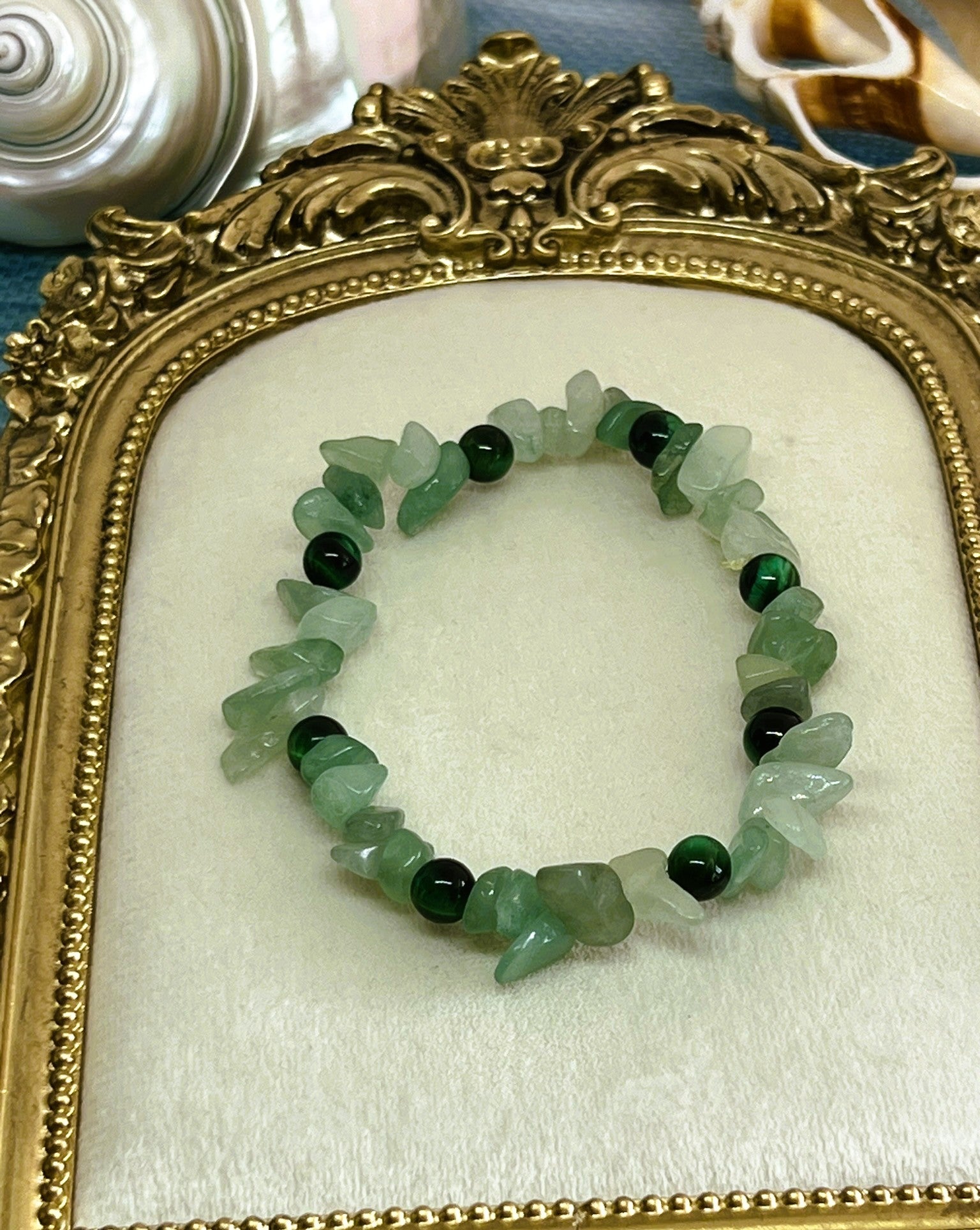 Juniper - Green Tiger’s Eye & Aventurine Rock Chip Bead Stretch Bracelet