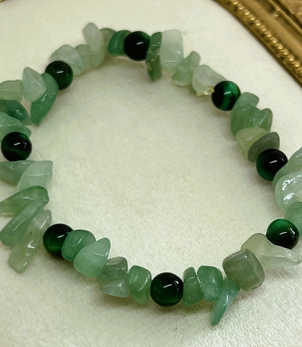 Juniper - Green Tiger’s Eye & Aventurine Rock Chip Bead Stretch Bracelet