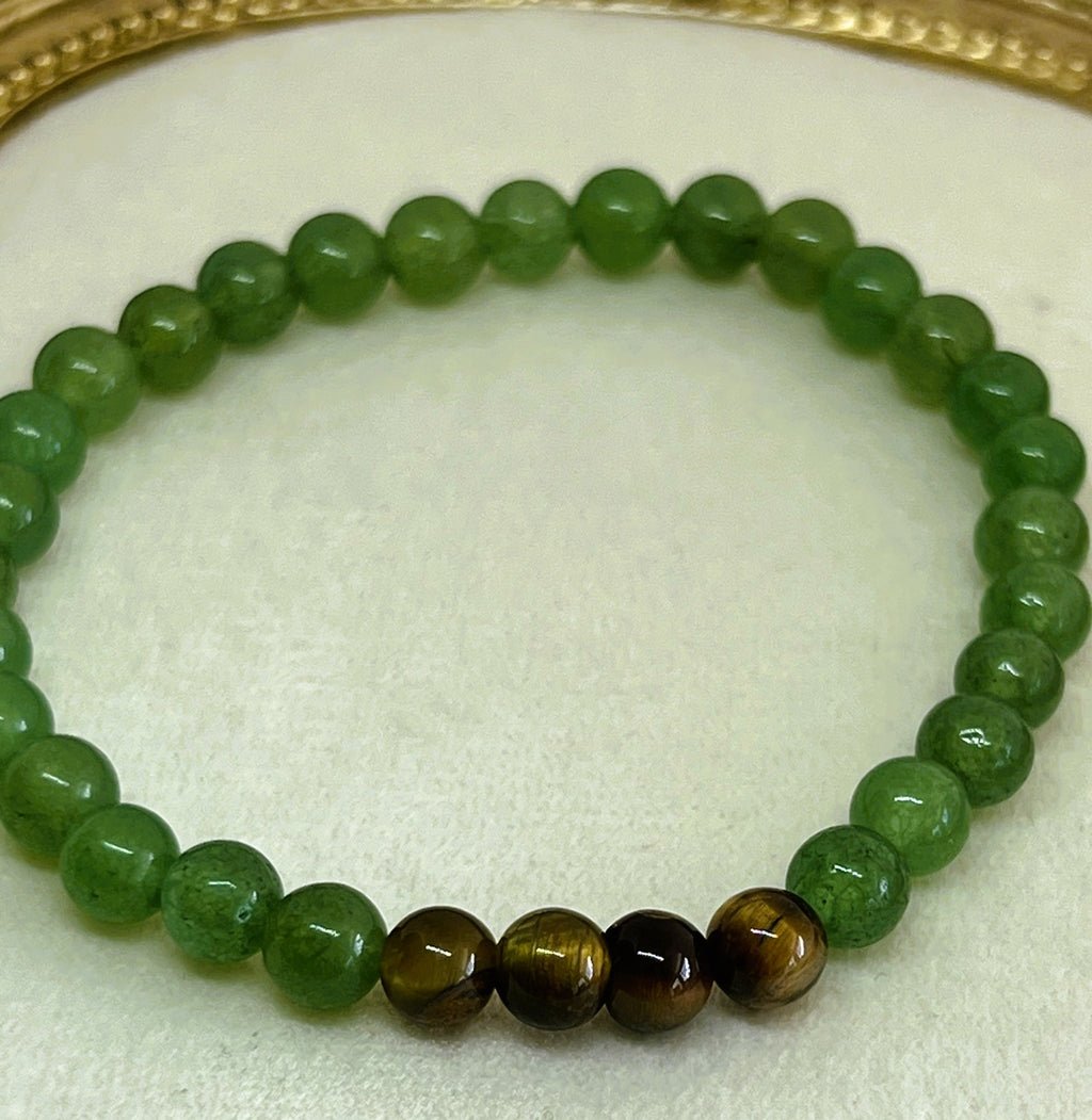 Meadow - Brown Tiger’s Eye & Green Aventurine Bead Stretch Bracelet