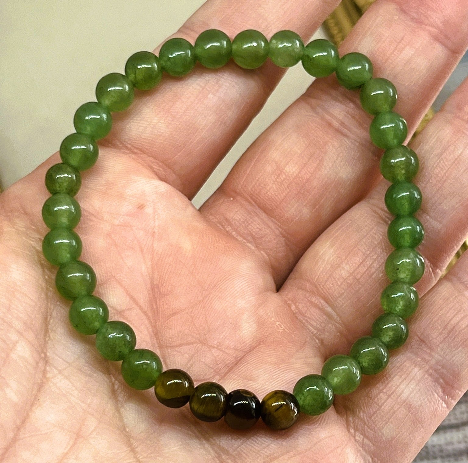 Meadow - Brown Tiger’s Eye & Green Aventurine Bead Stretch Bracelet