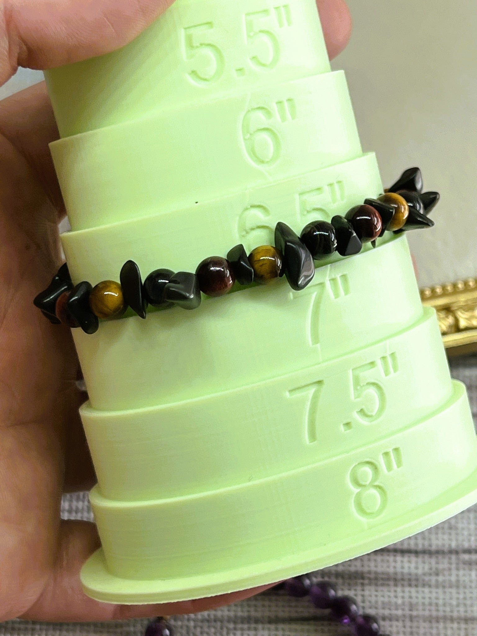 Dracon - Black Obsidian Rock Chip and Tiger’s Eye Bead Stretch Bracelet