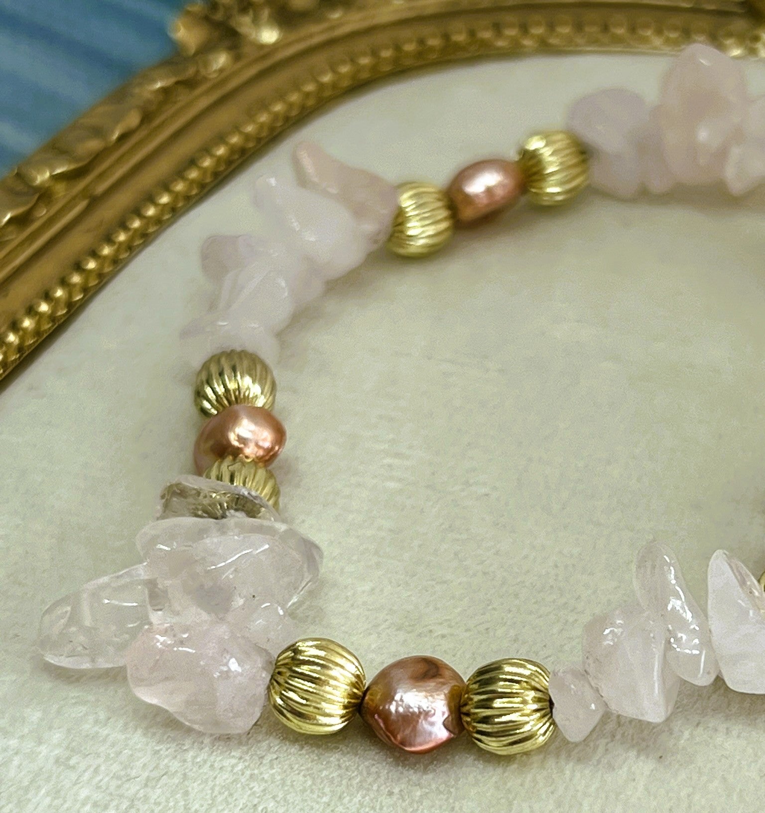 Athena - Pink Freshwater Pearl & Rose Quartz Chip Stretch Bracelet