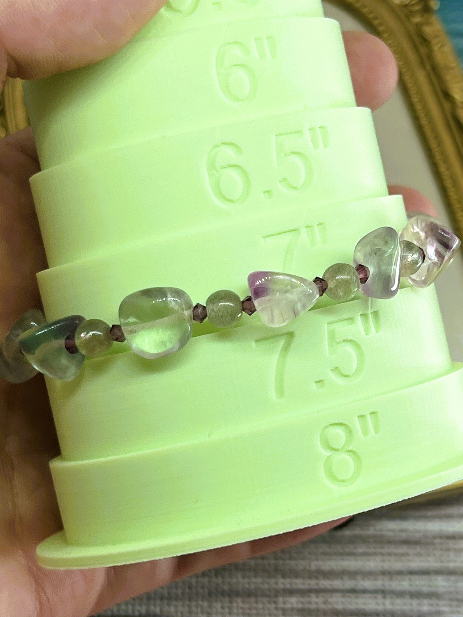 Rainbow Fluorite Tumble Stone Bracelet with Labradorite Beads & Purple Crystal Accents