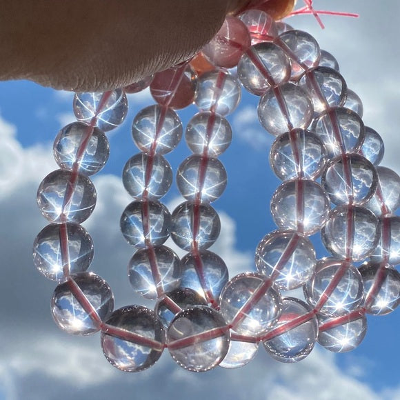 Rare 12mm Star Rose Quartz Hexagram Fire Polished Bead Stretch Bracelet